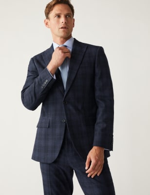 

M&S Collection Chaqueta de traje de ajuste estándar elástica de cuadrosMens - Navy, Navy