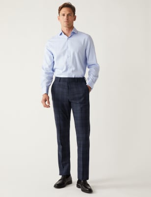 Marks And Spencer Mens M&S Collection Regular Fit Check Trousers - Navy, Navy