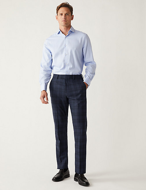 Marks And Spencer Mens M&S Collection Regular Fit Check Trousers - Navy