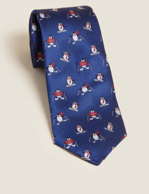 

Mens M&S Collection Slim Skiing Penguin Tie - Navy, Navy