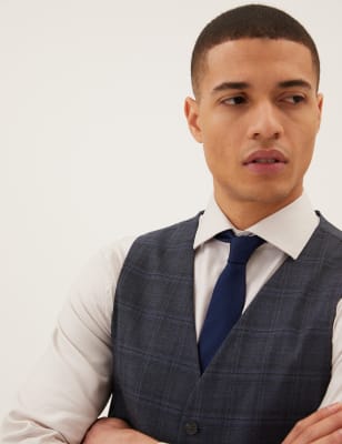 

Mens M&S Collection Karierte Weste - Blue, Blue