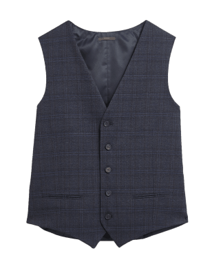 

Mens M&S Collection Check Stretch Waistcoat - Blue, Blue