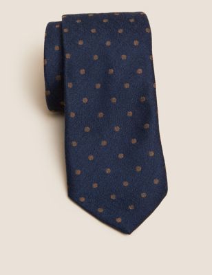 

Mens M&S Collection Slim Textured Polka Dot Tie - Navy, Navy