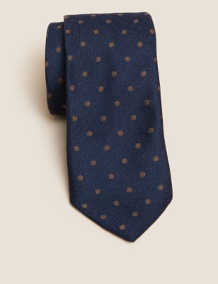 

Mens M&S Collection Slim Textured Polka Dot Tie - Navy, Navy