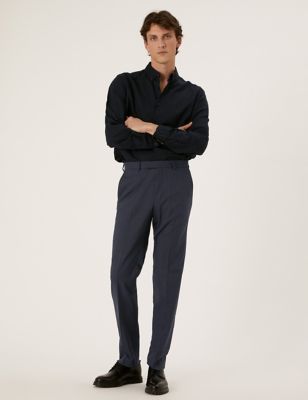  Pantalon bleu marine coupe ajustée à motif micro-texturé - Navy