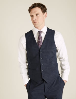 

Mens M&S Collection Blue Brown Check Waistcoat, Blue