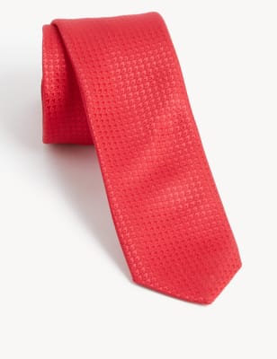 

Mens M&S Collection Skinny Geometric Tie - Red, Red