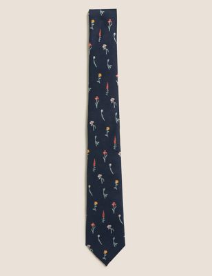 

Mens M&S Collection Slim Woven Floral Tie - Navy Mix, Navy Mix
