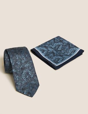 

Mens M&S Collection Winter Floral Tie & Pocket Square Set - Light Airforce, Light Airforce