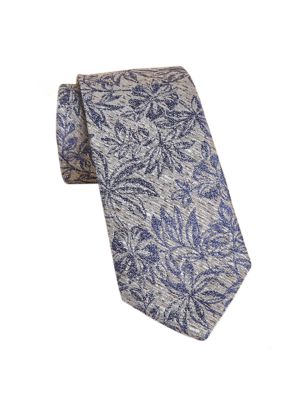 Mens M&S Collection Slim Textured Palm Tree Print Tie - Natural Mix