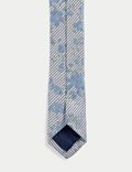 ربطة عنق مخططة من الحرير الصافي بنقشة زهور