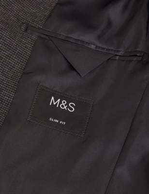 

Mens M&S Collection Slim Fit Puppytooth Stretch Jacket - Charcoal, Charcoal