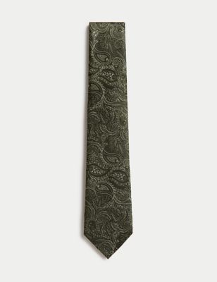 

Mens M&S Collection Pure Silk Paisley Tie - Green, Green