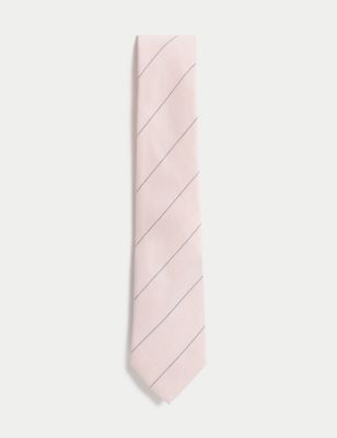 

Mens M&S Collection Linen Rich Striped Tie - Soft Pink, Soft Pink