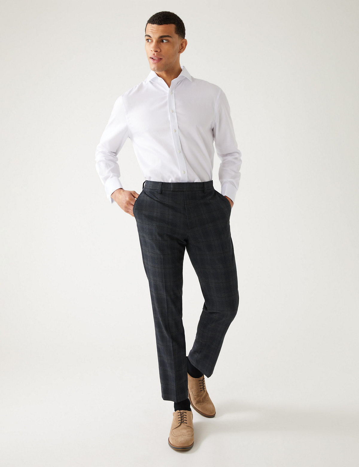 Slim Fit Check Suit Trousers