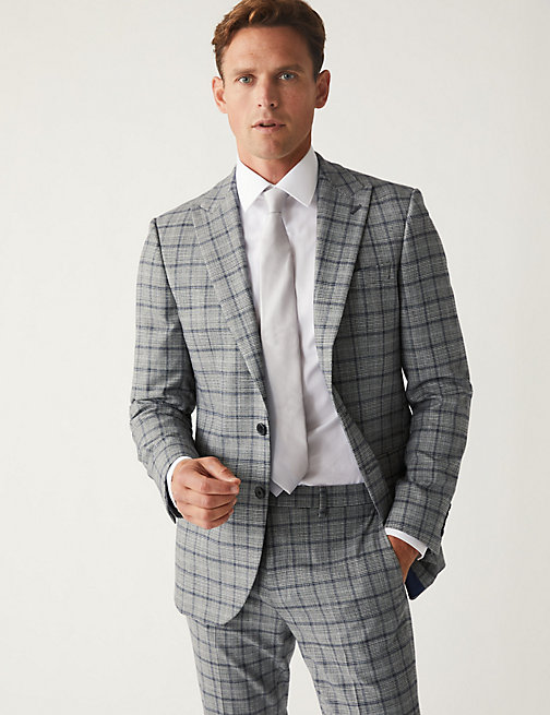 Marks And Spencer Mens M&S Collection Slim Fit Check Jacket - Grey Mix, Grey Mix