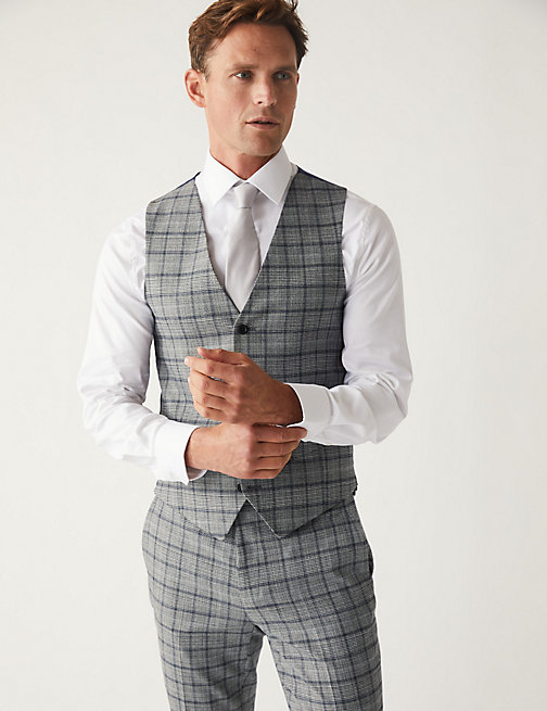 Marks And Spencer Mens M&S Collection Check Waistcoat - Grey Mix, Grey Mix