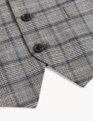 Mens M&S Collection Check Waistcoat with Stretch - Grey Mix