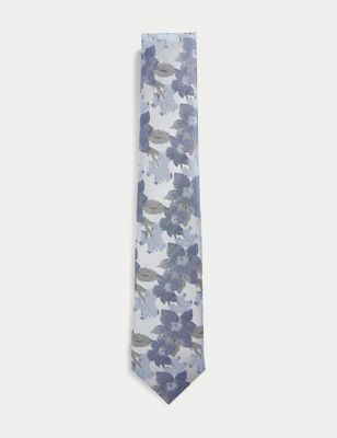 

Mens M&S Collection Printed Floral Pure Silk Tie - Pale Blue, Pale Blue