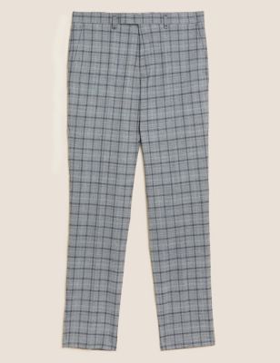 Slim Fit Check Suit Trousers with Stretch