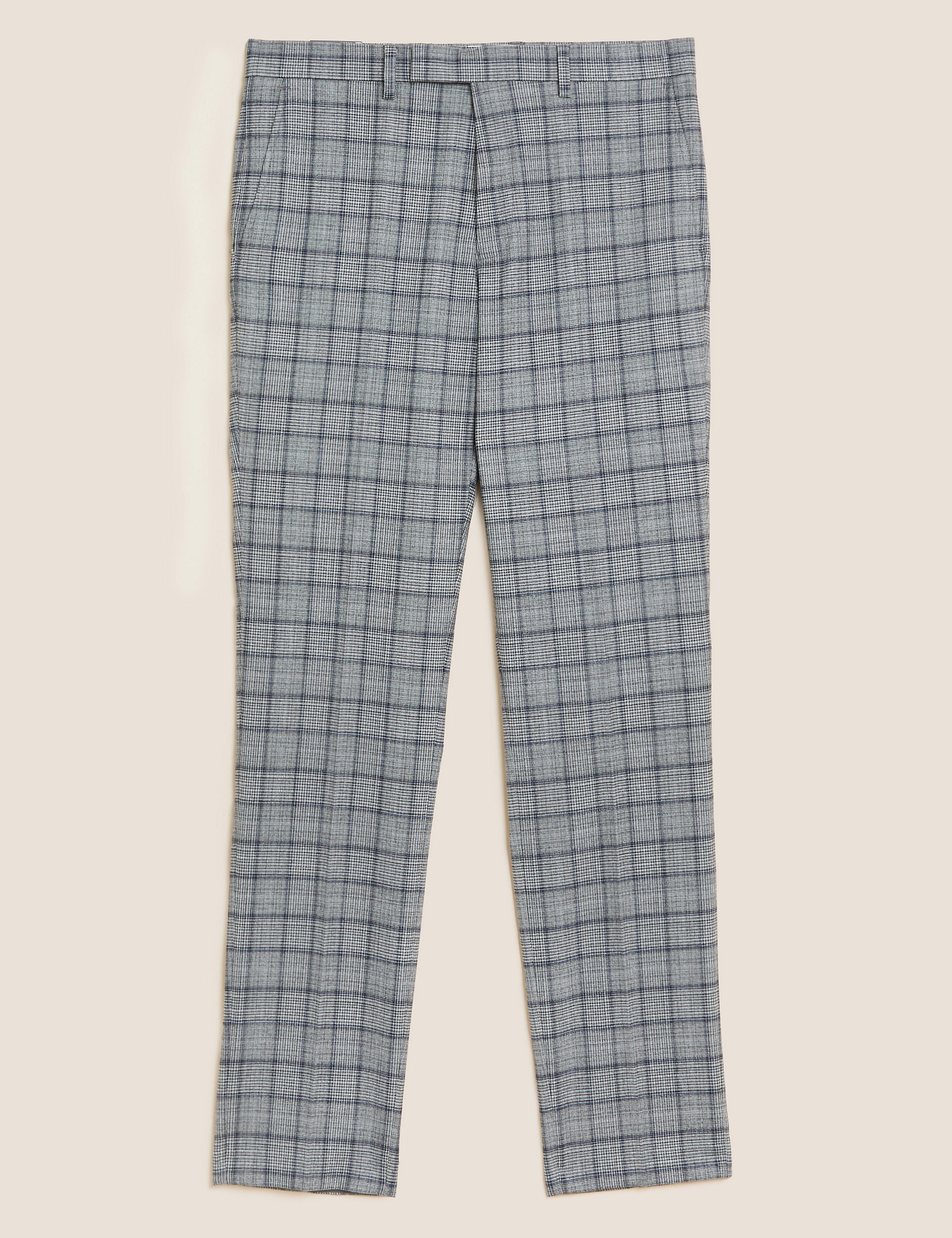 Slim Fit Check Trousers with Stretch