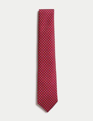M&S Men's Pure Silk Foulard Tie - Red, Red,Yellow