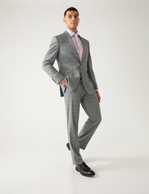 

Mens M&S Collection Normal geschnittene Anzugjacke mit Stretchanteil und Karomuster - Grey Mix, Grey Mix