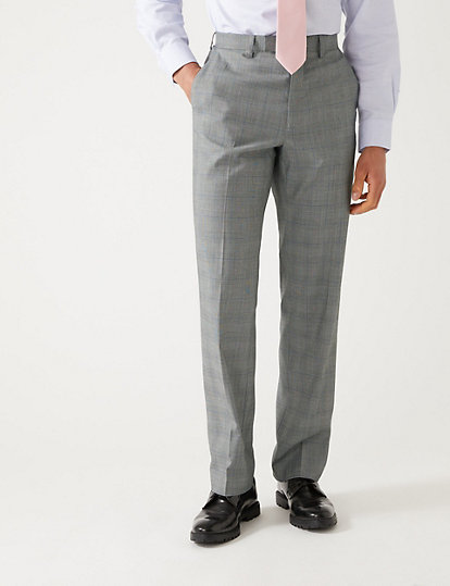 Regular Fit Prince of Wales Check Suit Trousers