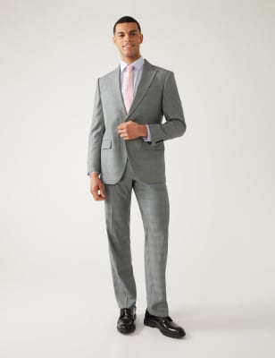 Regular Fit Prince of Wales Check Suit Trousers