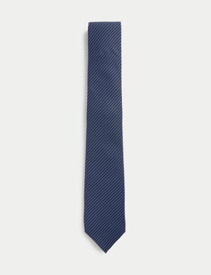 M&S Men's Slim Striped Tie - Navy, Navy,Neutral Brown,Pale Blue