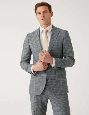 

Mens M&S Collection Slim Fit Prince of Wales Check Suit Jacket - Grey, Grey