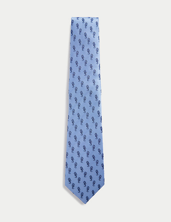 Krawatte aus reiner Seide mit Seepferdchenmotiv - AT