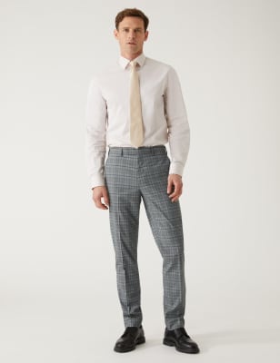 

Mens M&S Collection Slim Fit Prince of Wales Check Suit Trousers - Grey, Grey