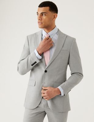 

Mens M&S Collection Slim Fit Prince of Wales Check Suit Jacket - Light Grey, Light Grey
