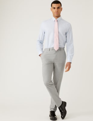 

Mens M&S Collection Slim Fit Prince of Wales Check Suit Trousers - Light Grey, Light Grey