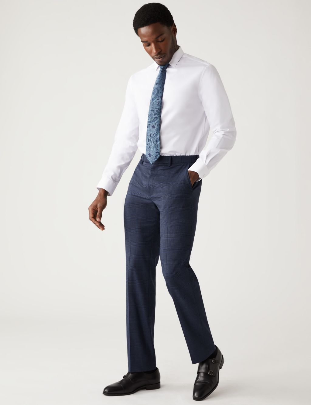 Regular Fit Check Stretch Suit Trousers image 1