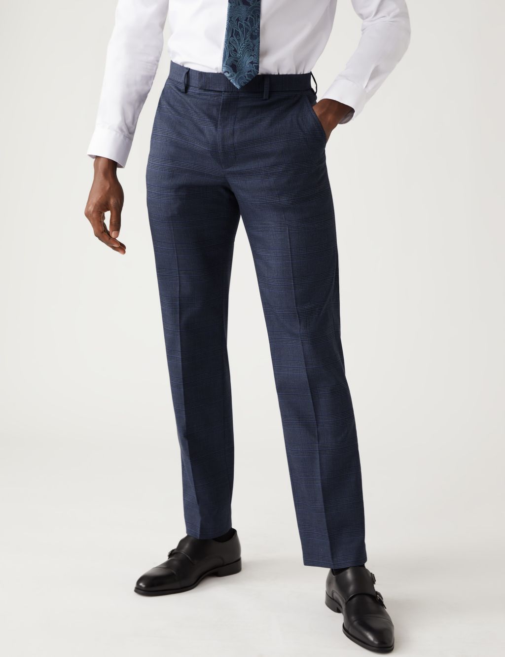 Regular Fit Check Stretch Suit Trousers image 2