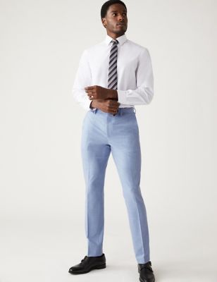 

Mens M&S Collection Slim Fit Marl Stretch Suit Trousers - Soft Blue, Soft Blue