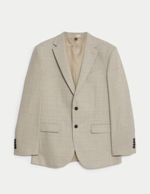 

Mens M&S Collection Regular Fit Check Stretch Suit Jacket - Neutral, Neutral