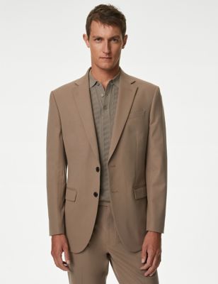 M&S Mens Regular Fit Plain Stretch Suit Jacket - 38REG - Light Brown, Light Brown