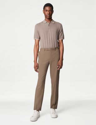 M&S Mens Slim Fit Stretch Suit Trousers - 28REG - Light Brown, Light Brown,Ecru