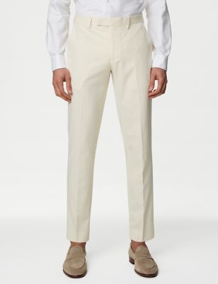 M&S Mens Slim Fit Stretch Suit Trousers - 36REG - Ecru, Ecru,Light Brown