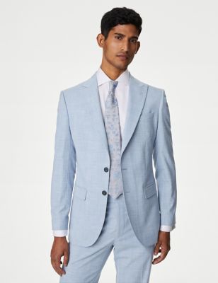 M&S Mens Slim Fit Prince of Wales Check Suit Jacket - 38REG - Pale Blue, Pale Blue