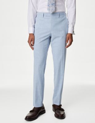 M&S Men's Slim Fit Prince Of Wales Check Suit Trousers - 38REG - Pale Blue, Pale Blue