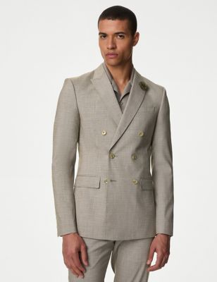 M&S Men's Slim Fit Double Breasted Jacket - 38REG - Neutral, Neutral