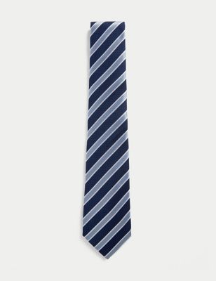 

Mens M&S Collection Striped Pure Silk Tie - Navy Mix, Navy Mix
