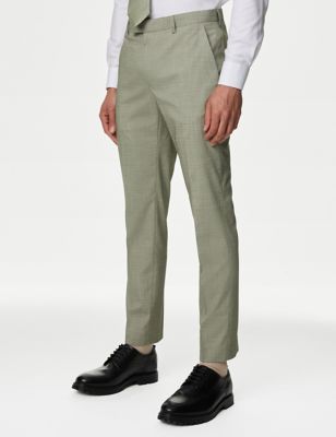 M&S Men's Slim Fit Stretch Suit Trousers - 36REG - Sage Green, Sage Green,Neutral,Blue,Pink