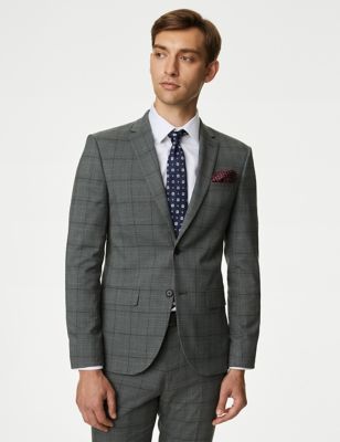 Skinny Fit Check Stretch Suit Jacket - CY