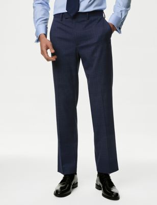

Mens M&S Collection Regular Fit Check Stretch Suit Trousers - Midnight Navy, Midnight Navy