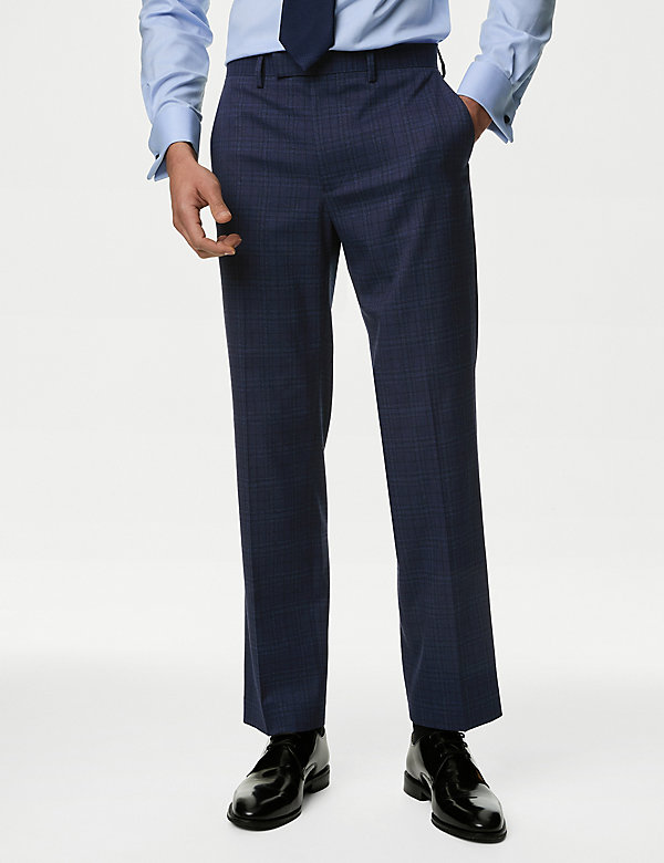 Καρό παντελόνι για κοστούμι από ελαστικό ύφασμα με κανονική εφαρμογή - GR